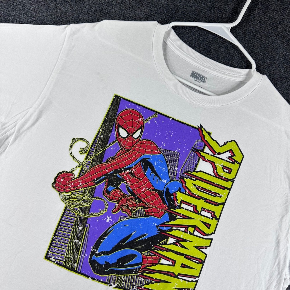 Spider-Man Marvel T-Shirt Mens XL‎ Extra Large White Graphic Print Cotton Tee